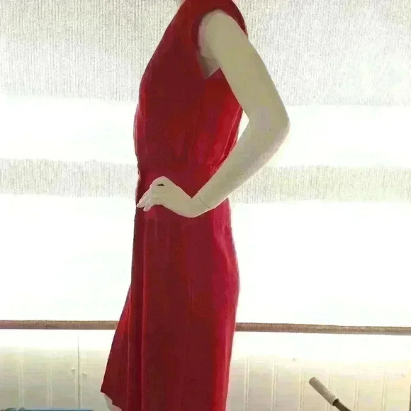 VINTAGE!!  P.V. Rich Red Linen Pleated, Size: 7 dress.  Drop waist, BEAUTIFUL!! - Picture 2 of 5